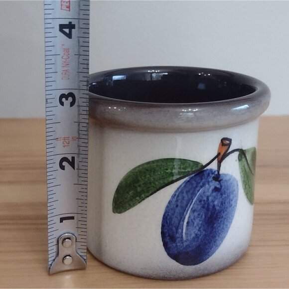 Vintage Weiningen Keramik Switzerland Small Crock Jar Hand Painted Fruit Plum 3" - Picture 7 of 7